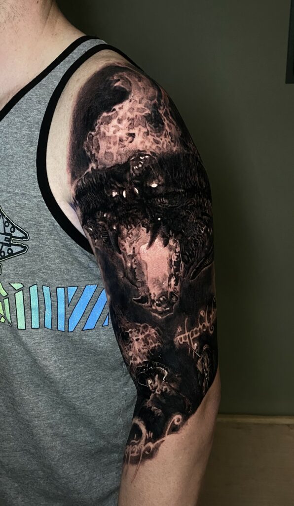 A Man Displays a Tattoo of a Skull on His Arm